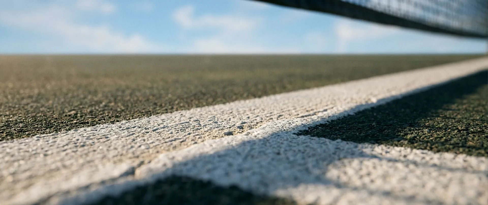 Ligne blanche sur court bleu, repère de surface